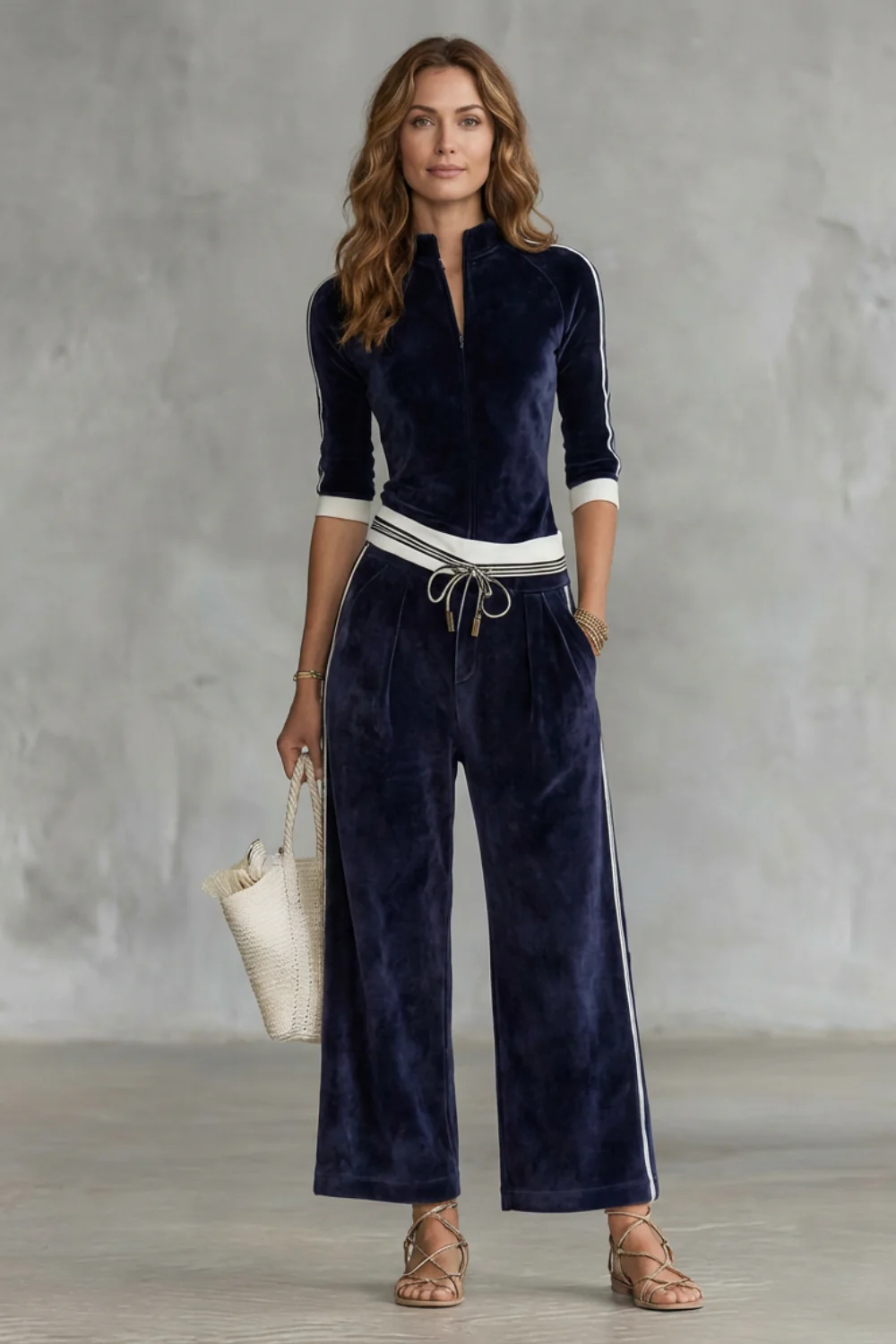 Alix Set – Luxe velour track co-ord with zip-up top & wide-leg pants - Image 2