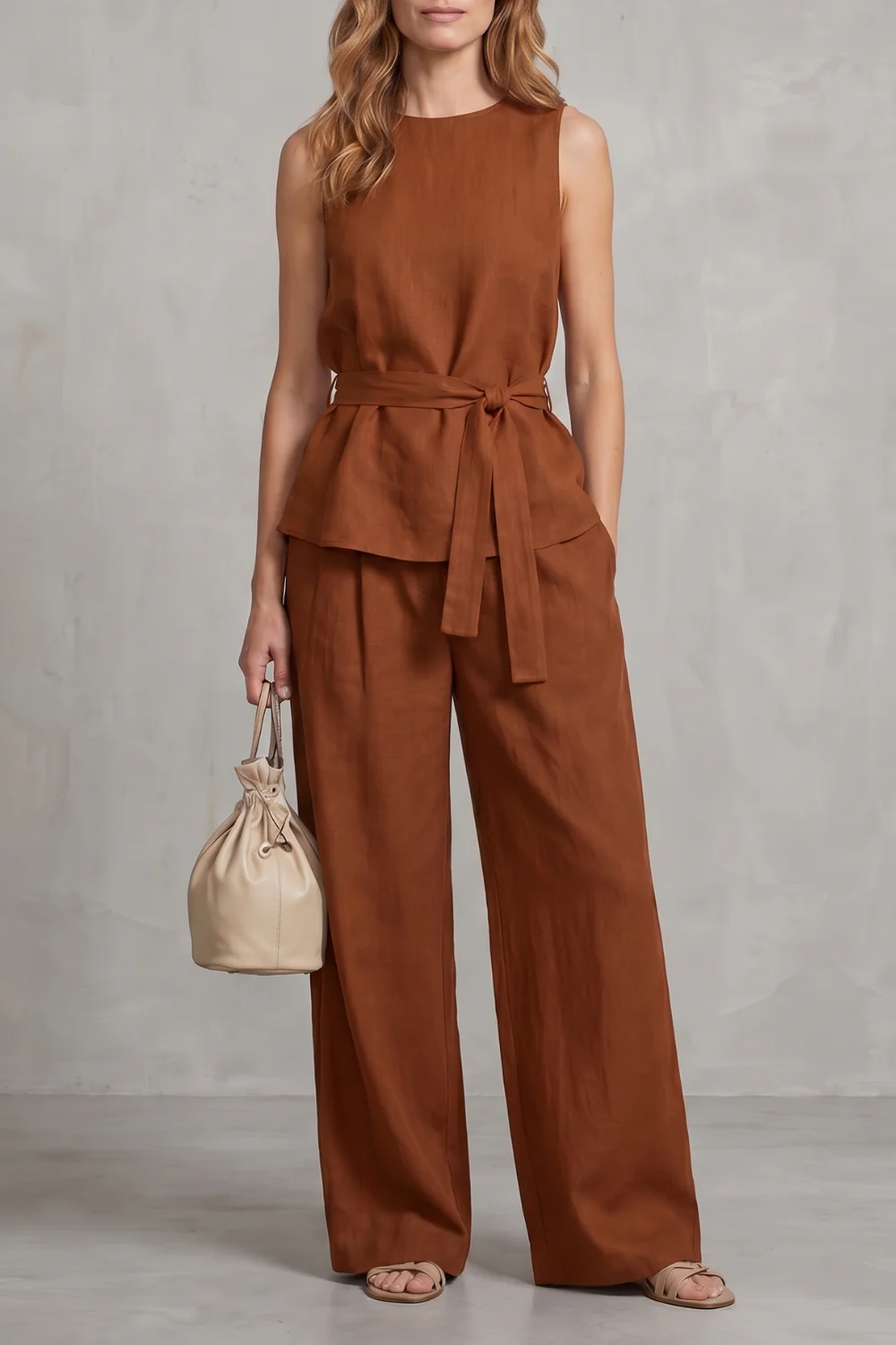 Alvera – Elegant tie-waist silhouette – Two-piece trouser set - Image 11