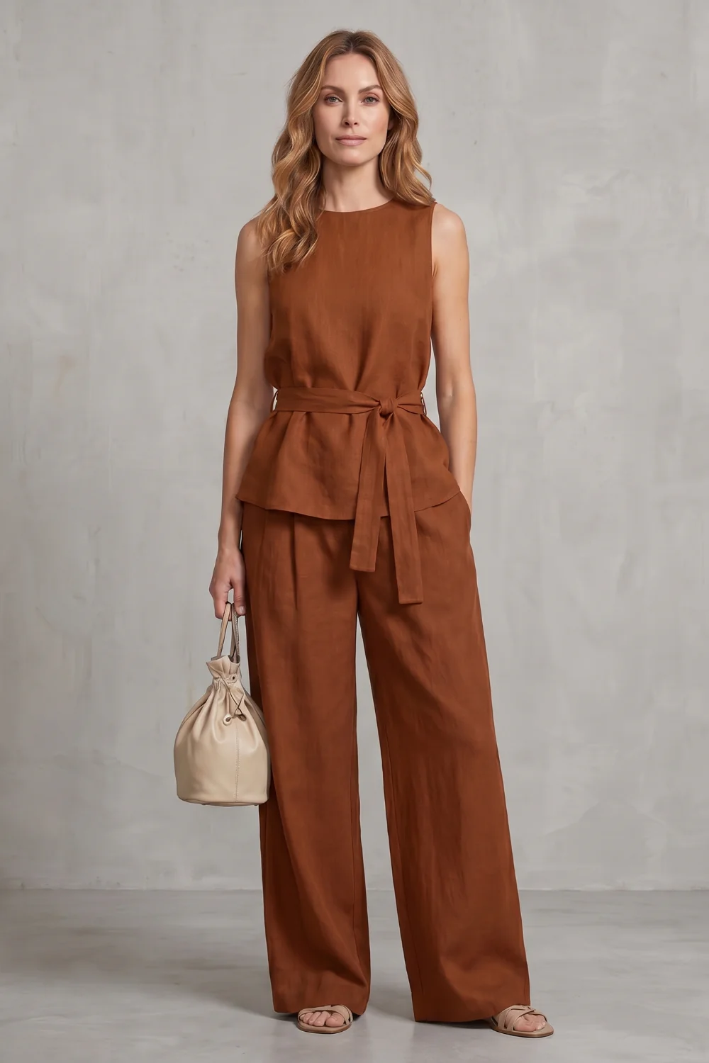 Alvera – Elegant tie-waist silhouette – Two-piece trouser set - Image 12