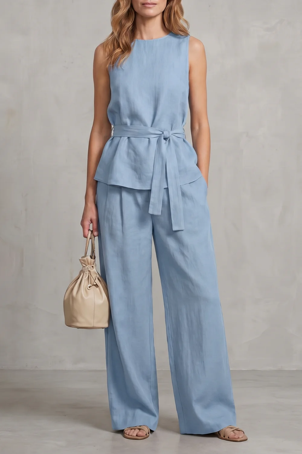 Alvera – Elegant tie-waist silhouette – Two-piece trouser set - Image 13