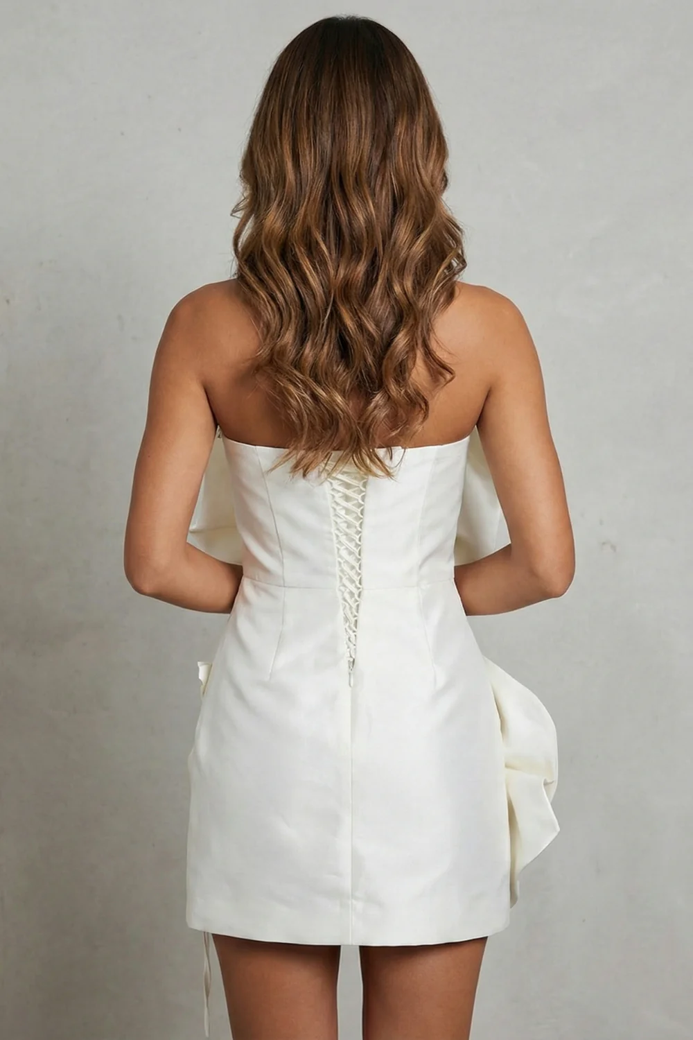 Anna – Statement bloom – Women’s Strapless Mini Dress with Flower Details - Image 4