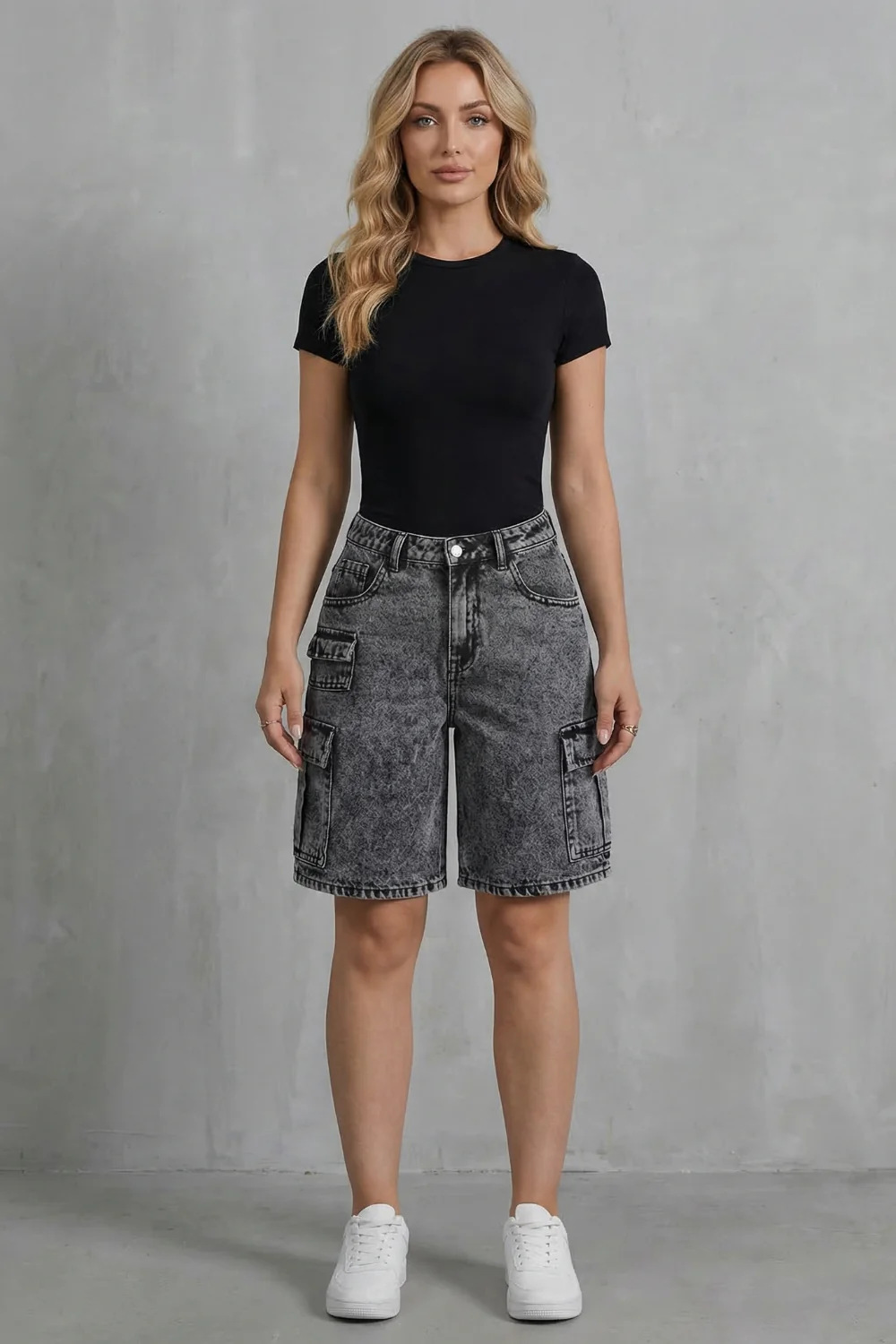 Ardenza – Washed utility style – Denim cargo shorts - Image 2
