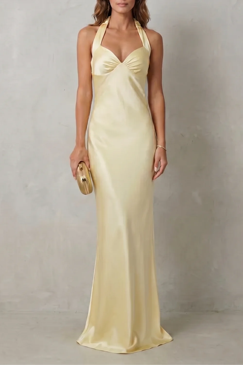 Auréliane – Golden hour elegance – Off-shoulder satin evening gown