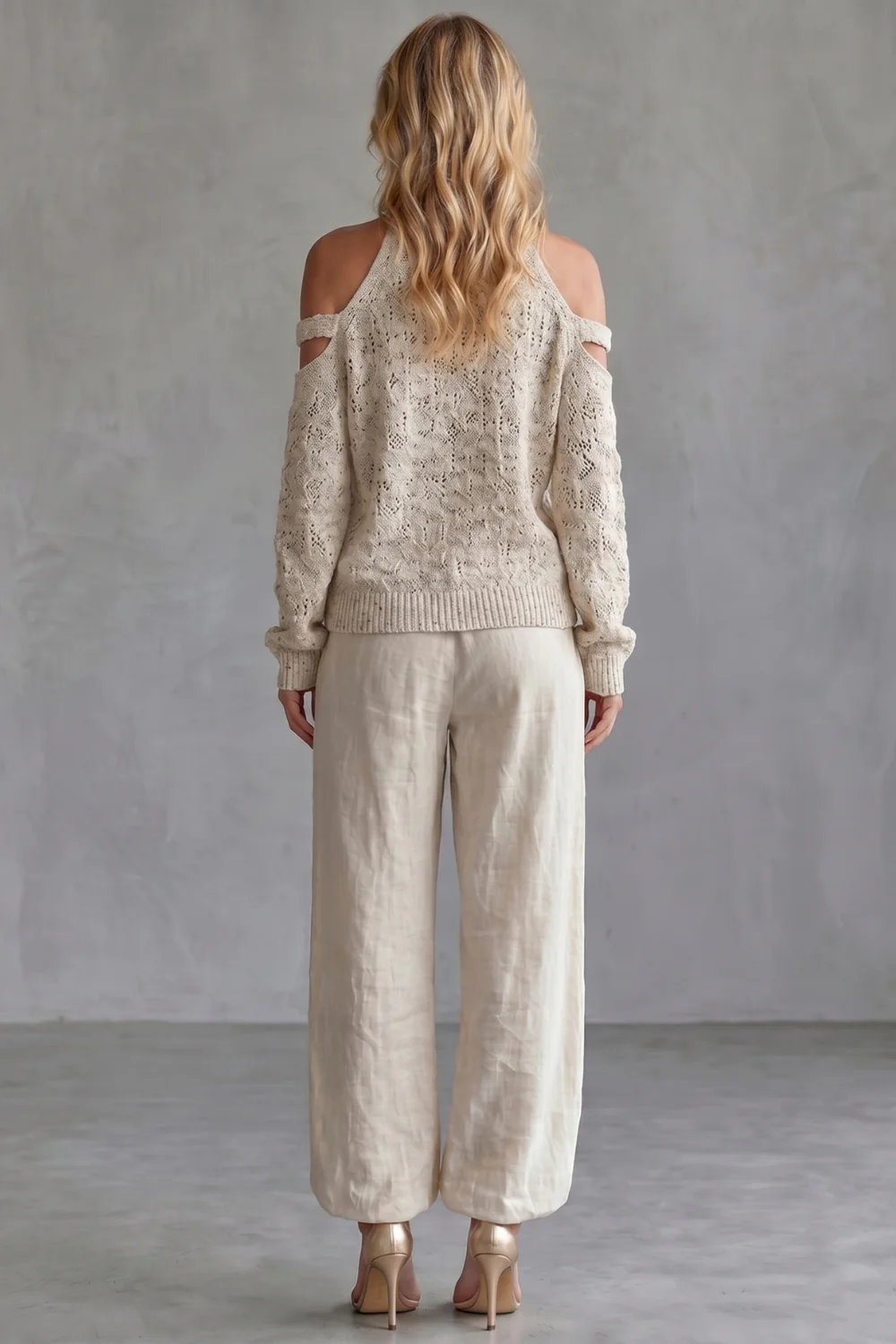Aurellia – Cozy open-shoulder design – Knit trouser set - Image 4