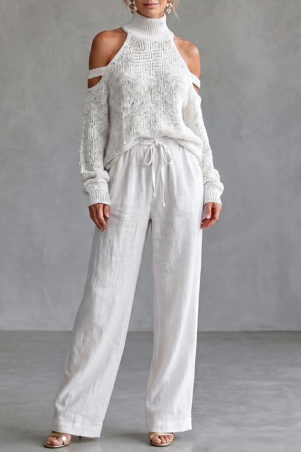 Aurellia – Cozy open-shoulder design – Knit trouser set - Image 5