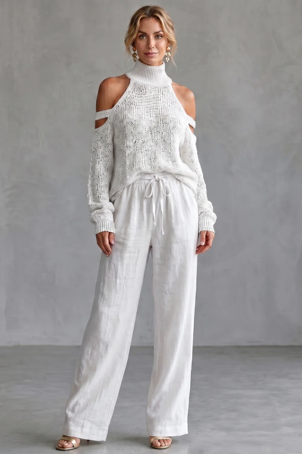 Aurellia – Cozy open-shoulder design – Knit trouser set - Image 6