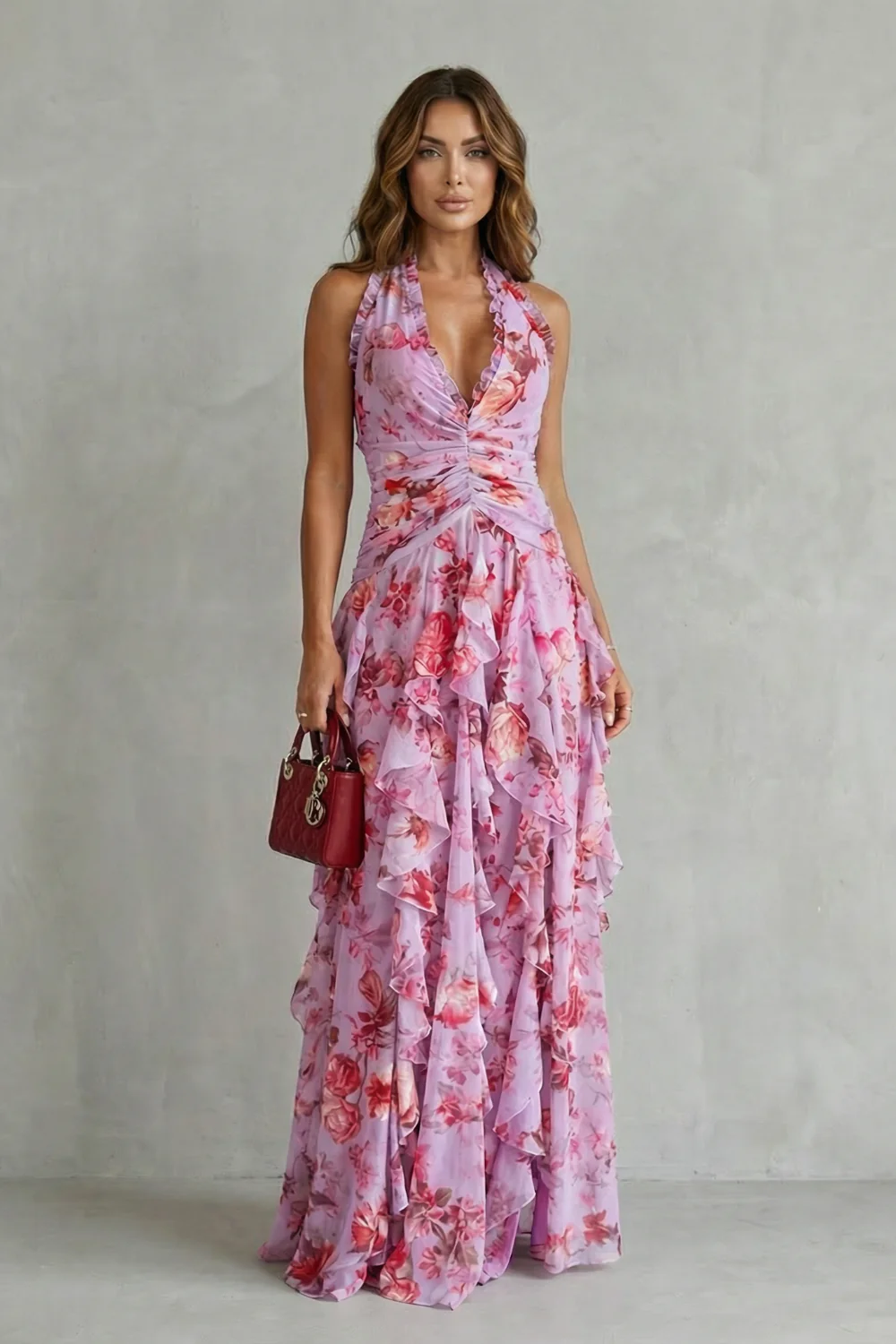 Belladina – Romantic rose cascade – Halter maxi dress - Image 2