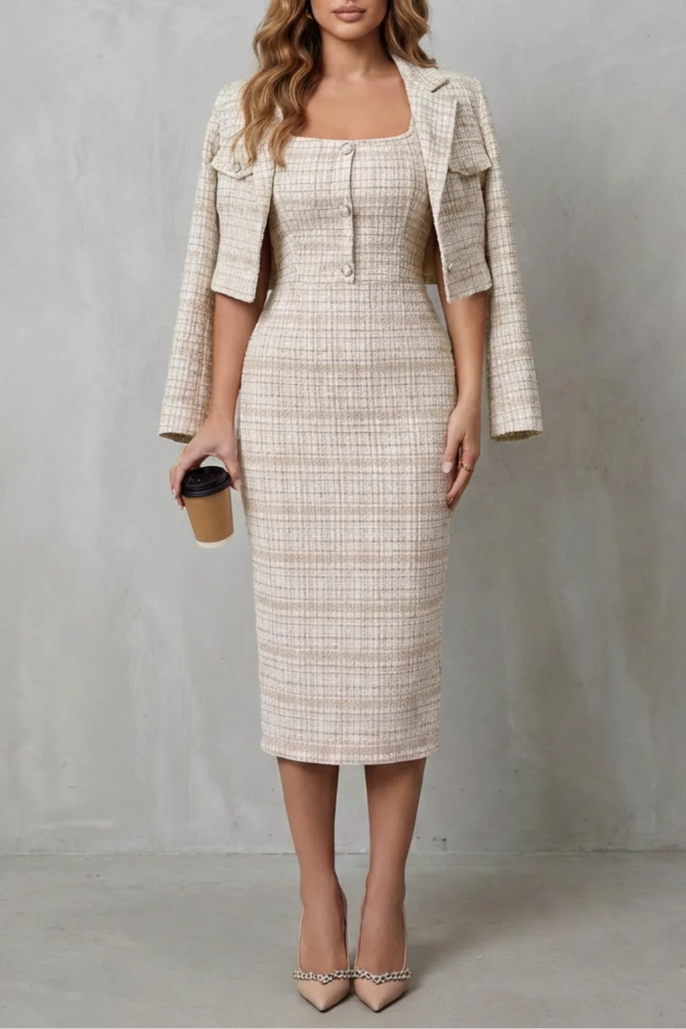 Bellaisie – Elegant plaid tailoring – Two-piece midi dress set - Image 7