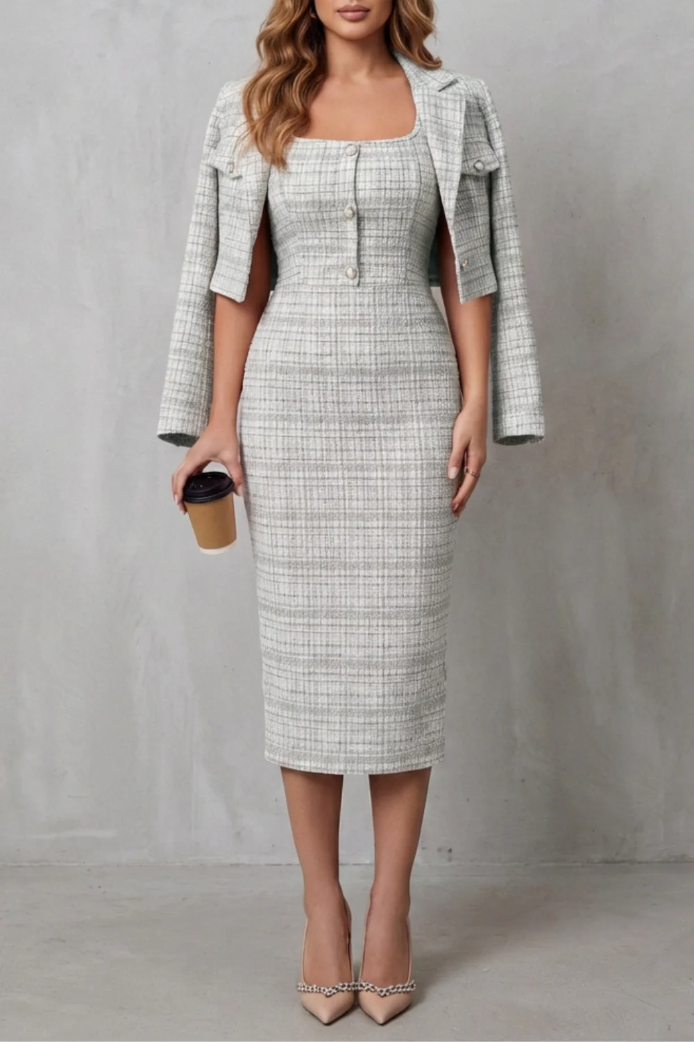 Bellaisie – Elegant plaid tailoring – Two-piece midi dress set - Image 9