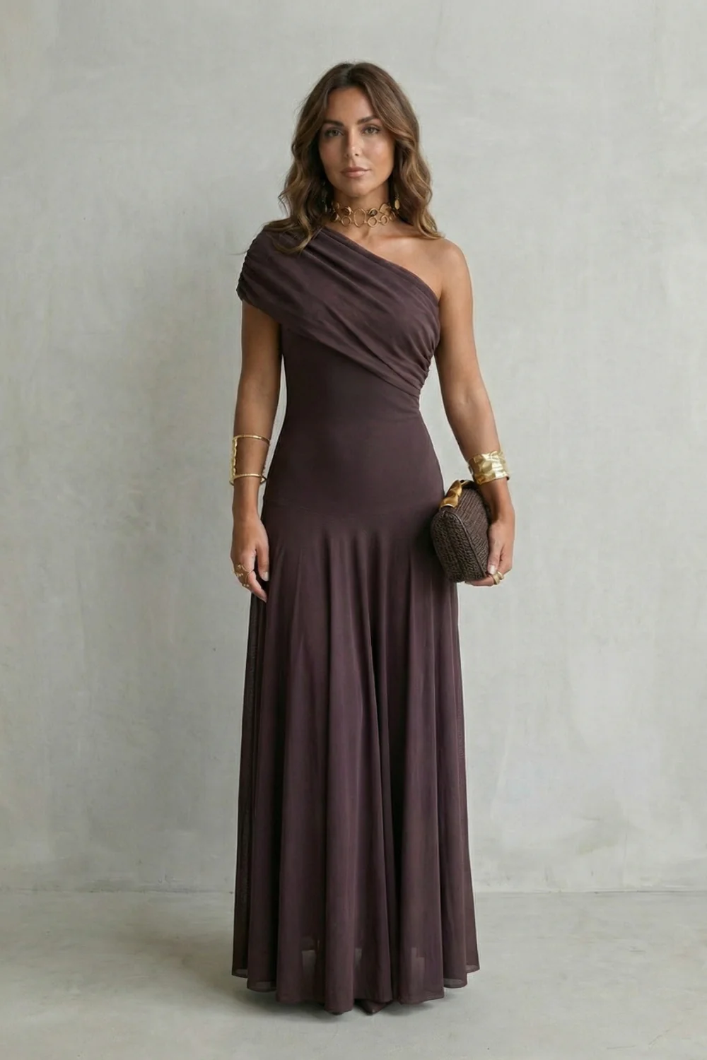 Bellamare – Elegant draped neckline – One shoulder maxi dress - Image 2