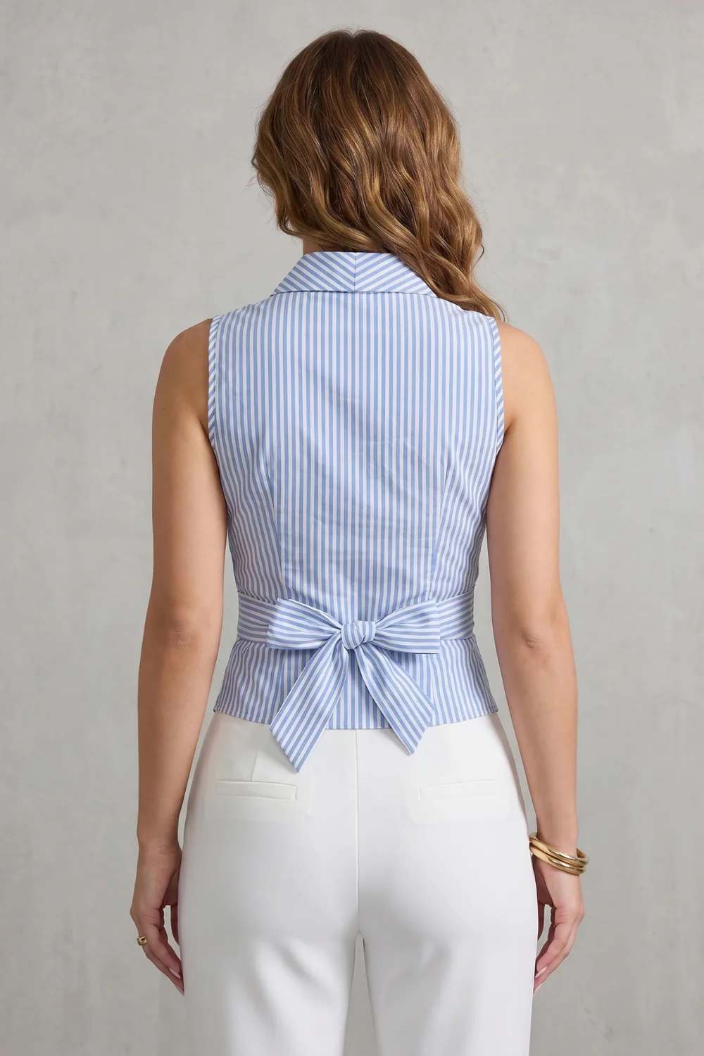 Bellavere – Striped wrap silhouette – Sleeveless blouse - Image 4