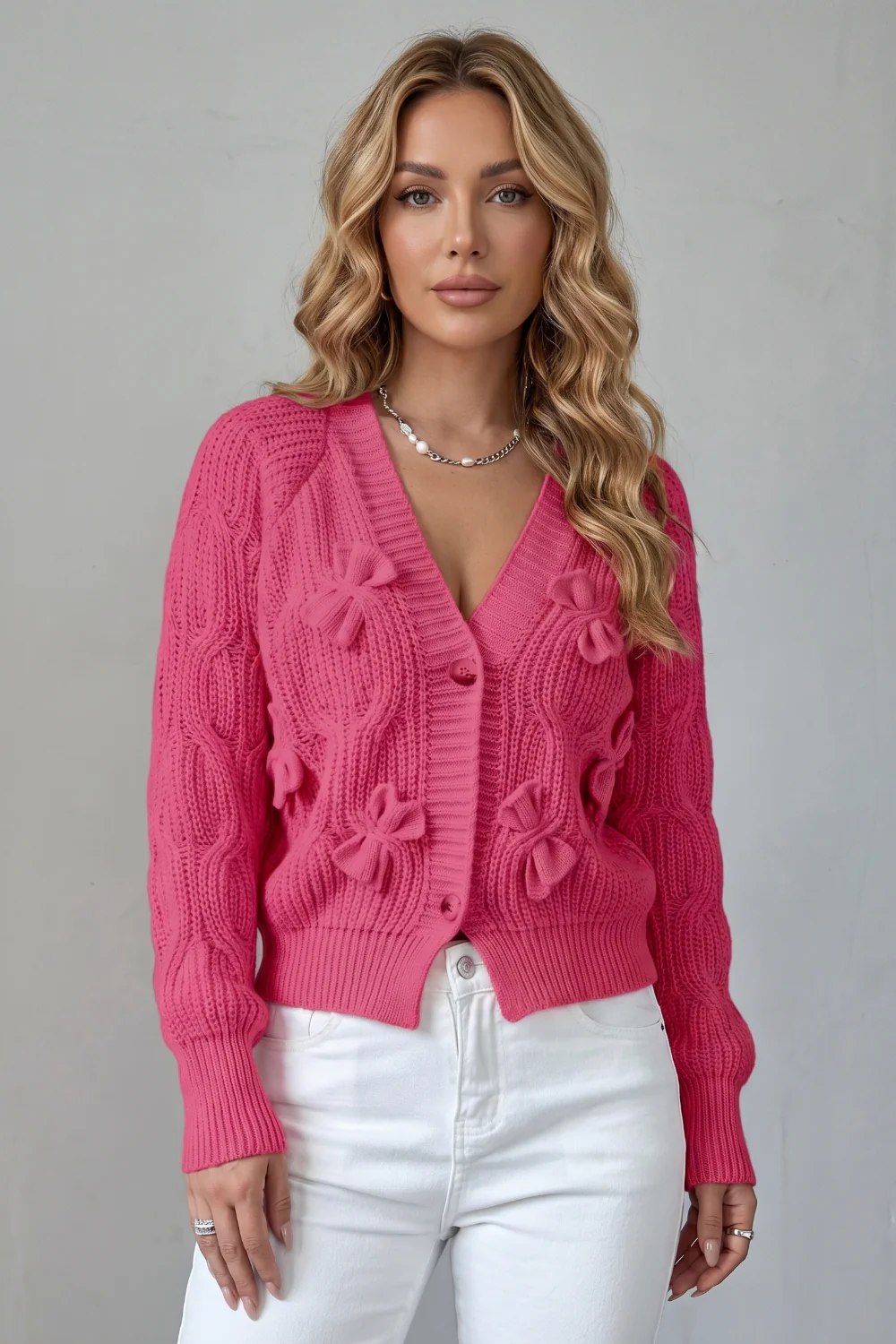 Bellavira – Bow knit texture – Cardigan - Image 2
