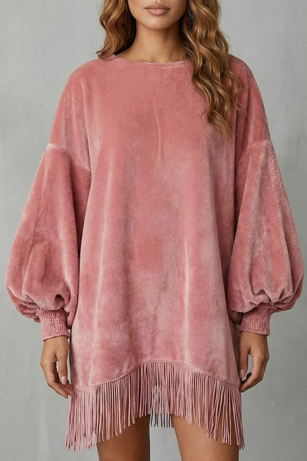 Bellurie – Voluminous sleeves – Fringe mini dress