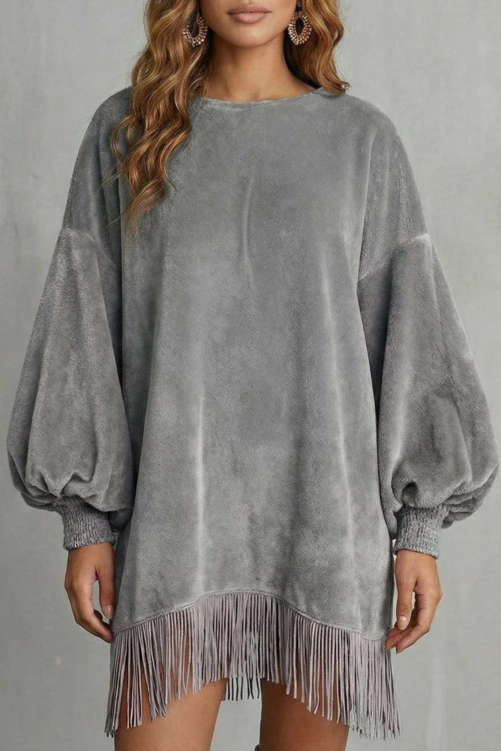 Bellurie – Voluminous sleeves – Fringe mini dress - Image 6