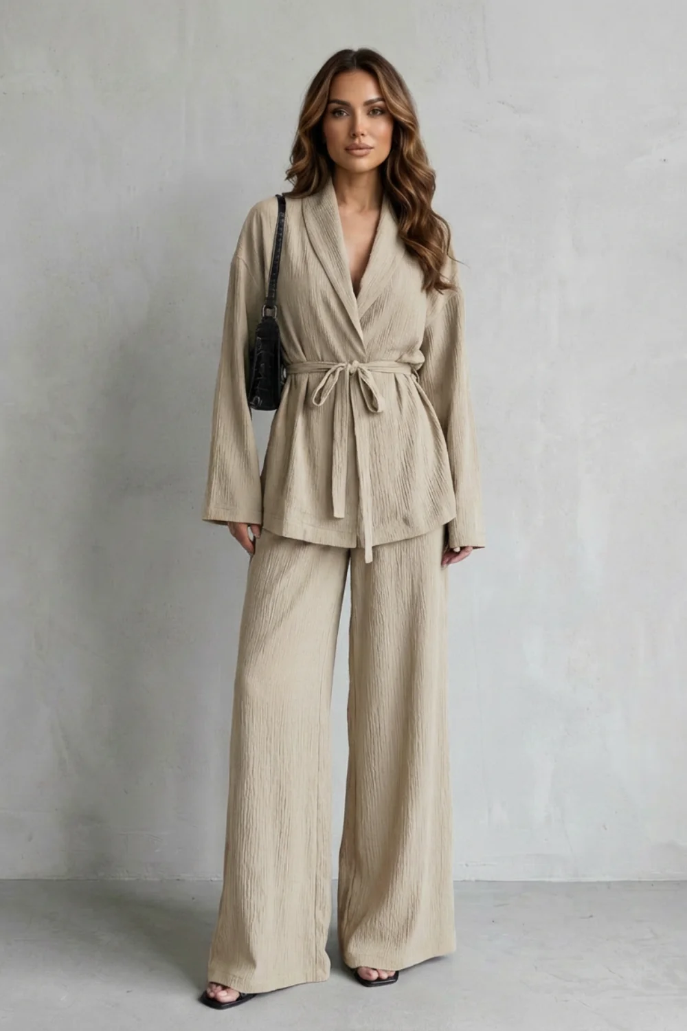 Calissa – V-Neck Belted Set – Elegant Wide-Leg Pants Ensemble - Image 10