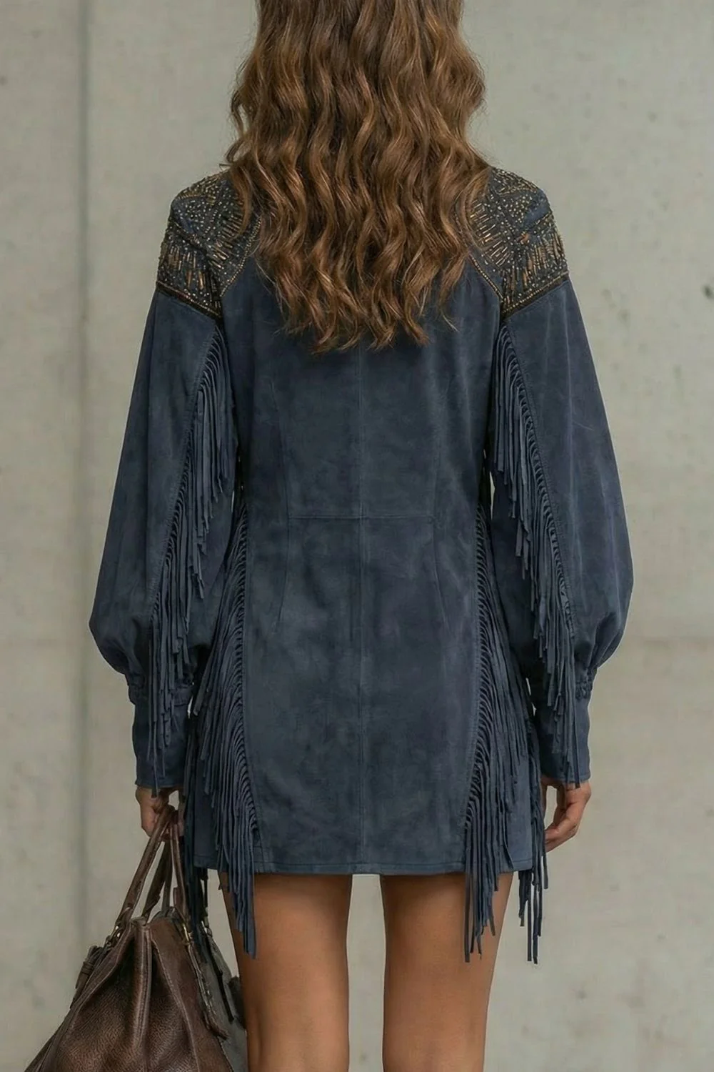 Calvetta – Embroidered fringe detail – Tunic mini dress - Image 4