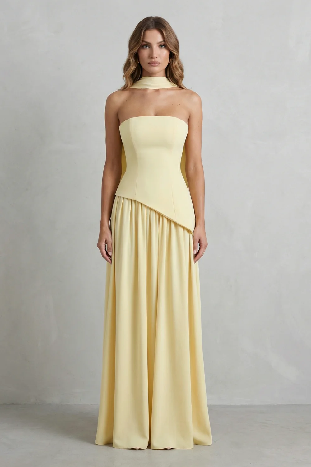 Celestara – Sculpted draped slit – Strapless maxi dress - Image 2