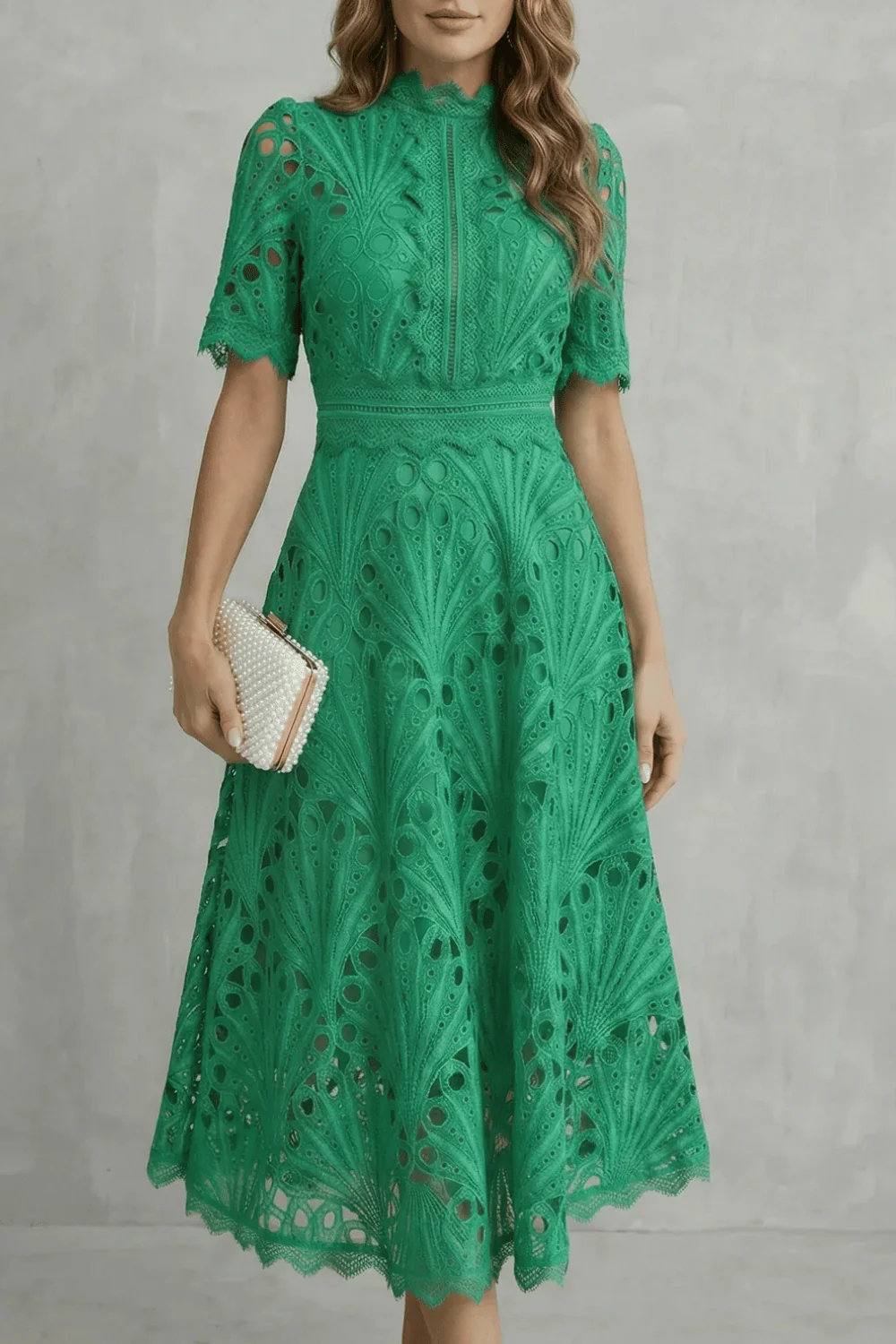 Charlisse – Ornate lace refinement – High-neck midi dress - Image 10