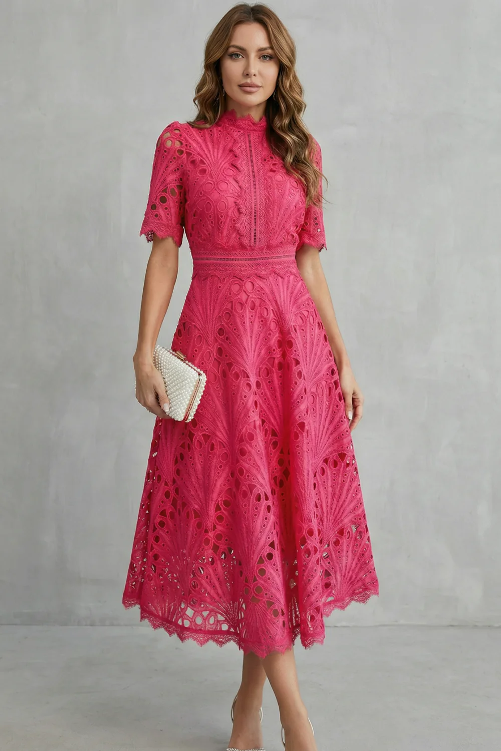 Charlisse – Ornate lace refinement – High-neck midi dress - Image 2