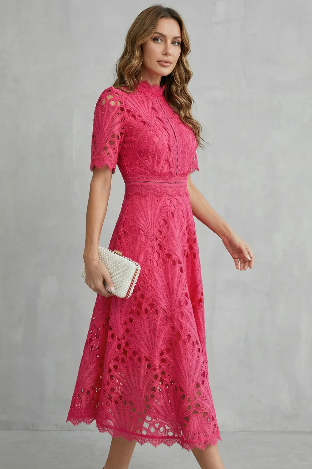 Charlisse – Ornate lace refinement – High-neck midi dress - Image 3