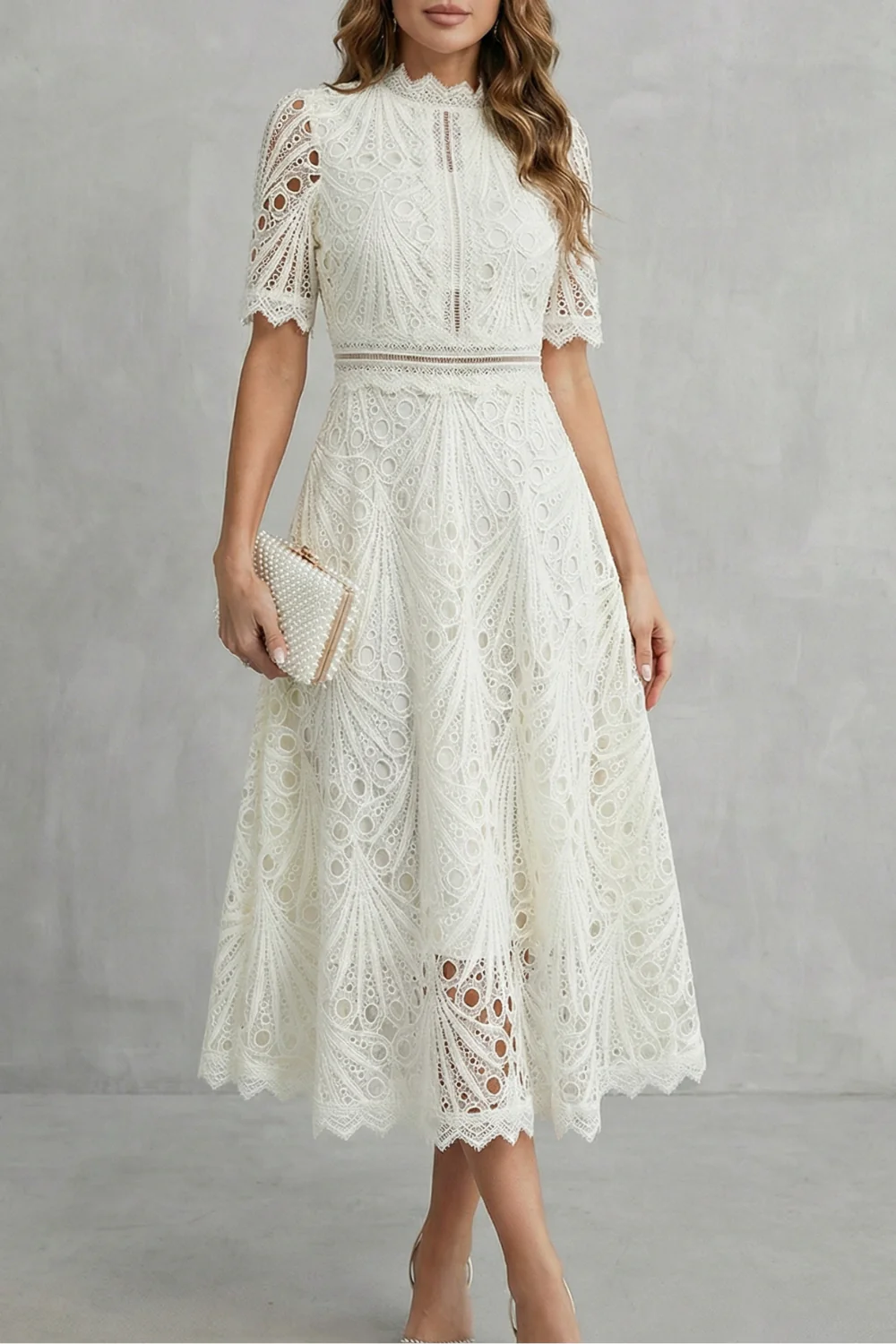 Charlisse – Ornate lace refinement – High-neck midi dress - Image 5
