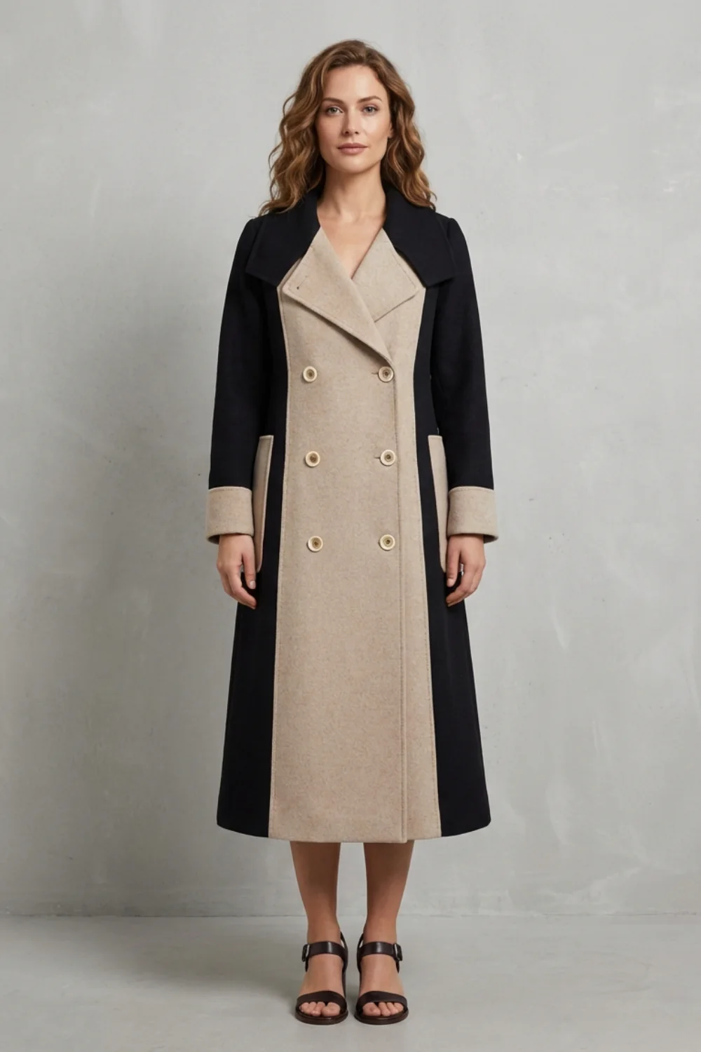 Clara – Contrast Color Wool Coat – Hepburn Style Elegant Overcoat - Image 2