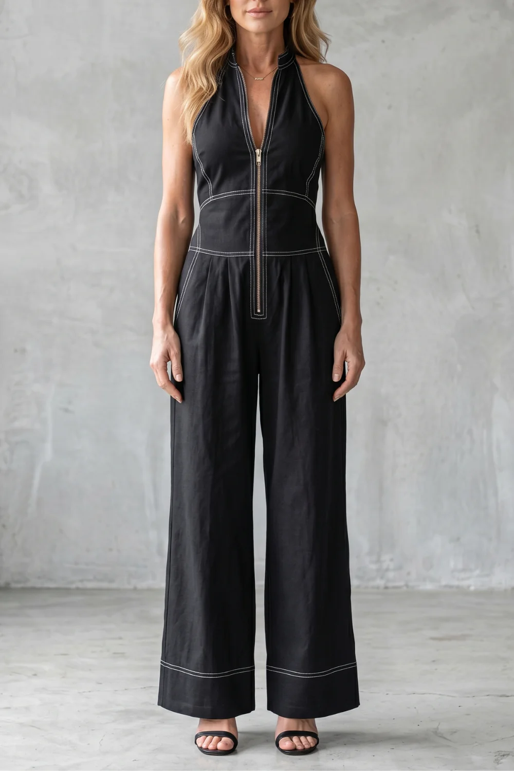 Darelle – Contrast stitch utility – Wide-leg jumpsuit
