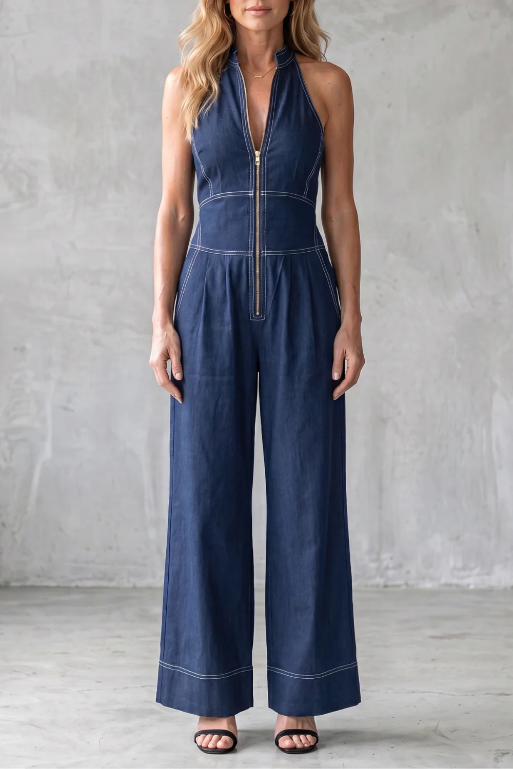 Darelle – Contrast stitch utility – Wide-leg jumpsuit - Image 7