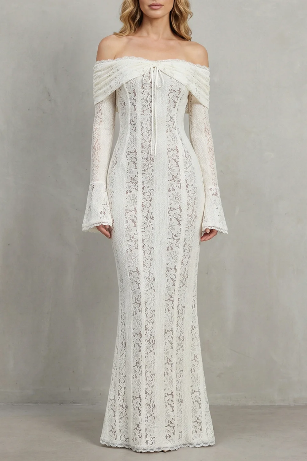 Elarina – Romantic lace silhouette – Off shoulder maxi dress