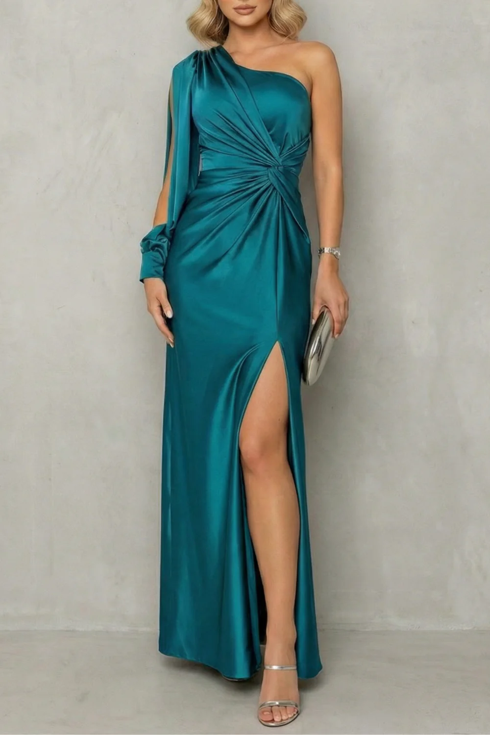 Elarisse – Draped waist elegance – One shoulder slit maxi dress - Image 5