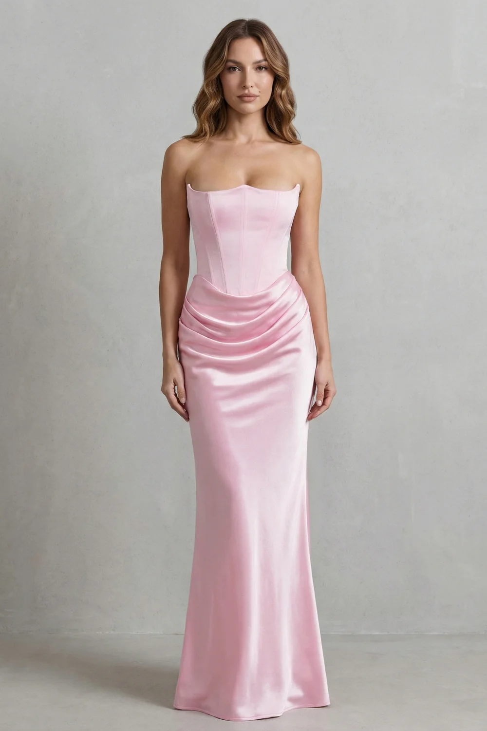 Evelisse – Sculpted satin drape – Strapless corset maxi dress - Image 2