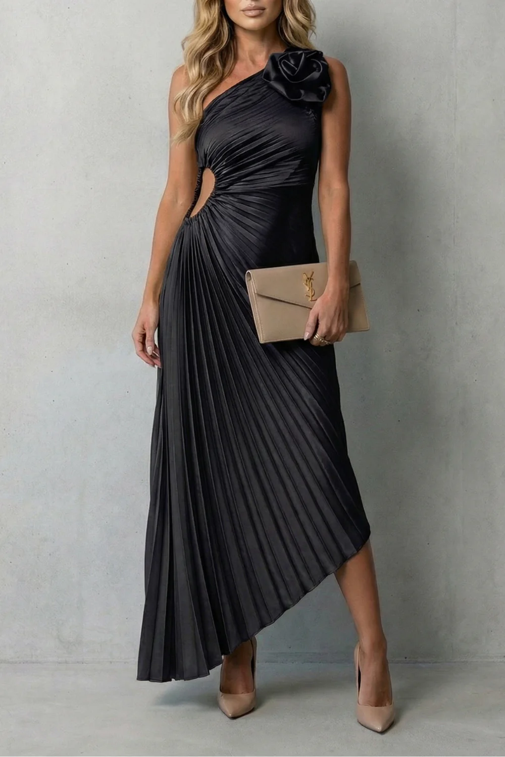 Felicity – Statement elegance – Women’s One-Shoulder Pleated Maxi Dress - Image 11