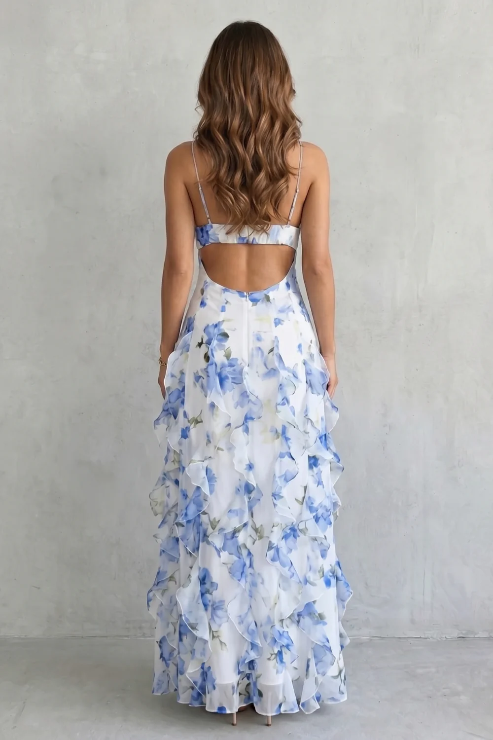 Fiorella – Watercolour bloom flow – Ruffled chiffon maxi dress - Image 10