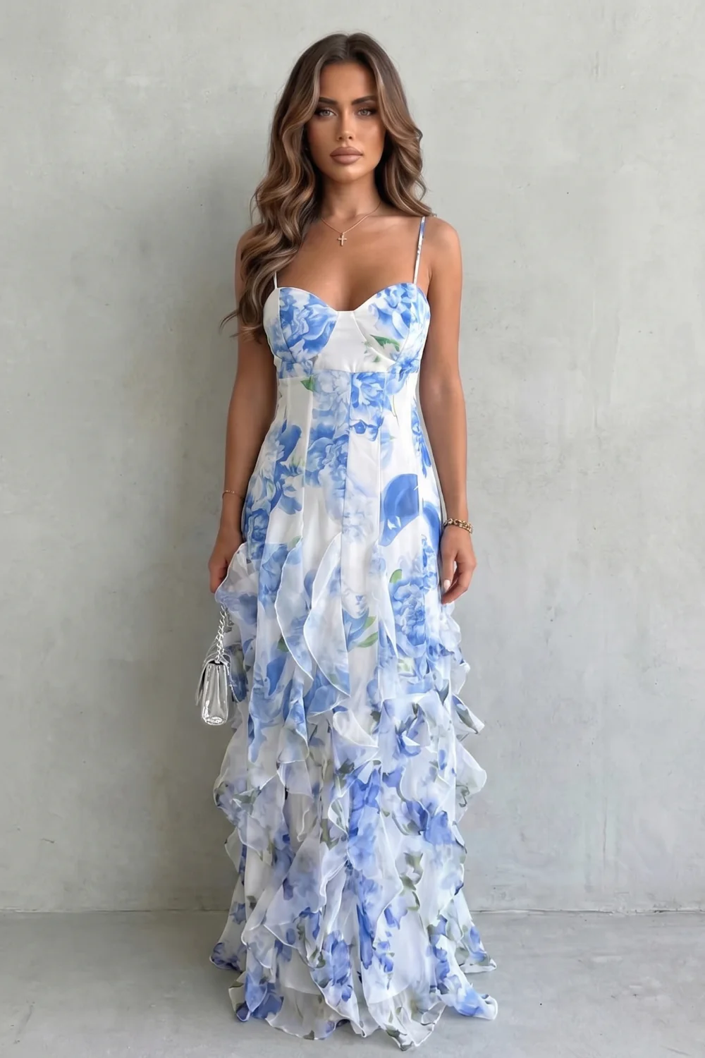 Fiorella – Watercolour bloom flow – Ruffled chiffon maxi dress - Image 8