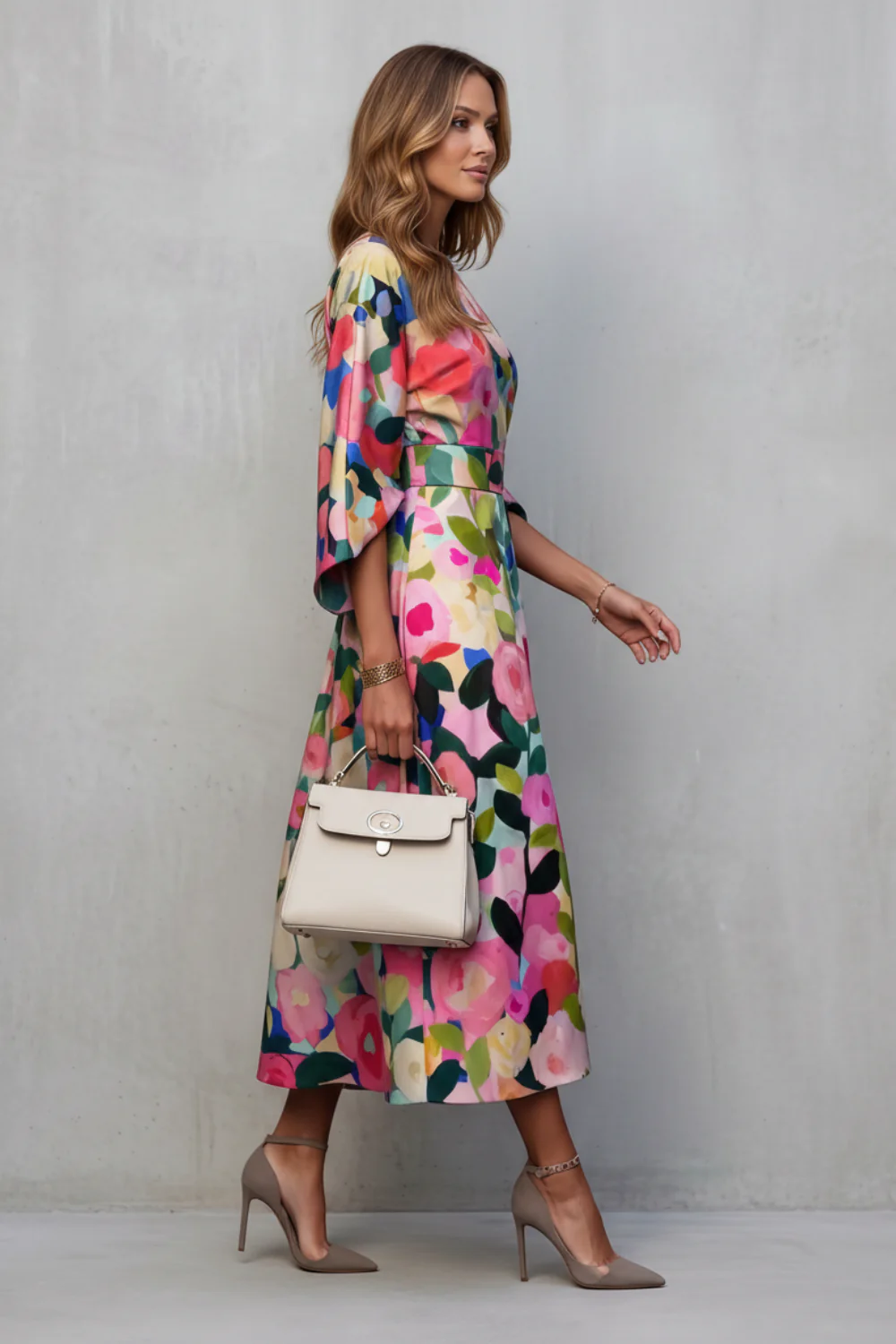 Floravie – Vibrant watercolour blooms – Midi dress - Image 3