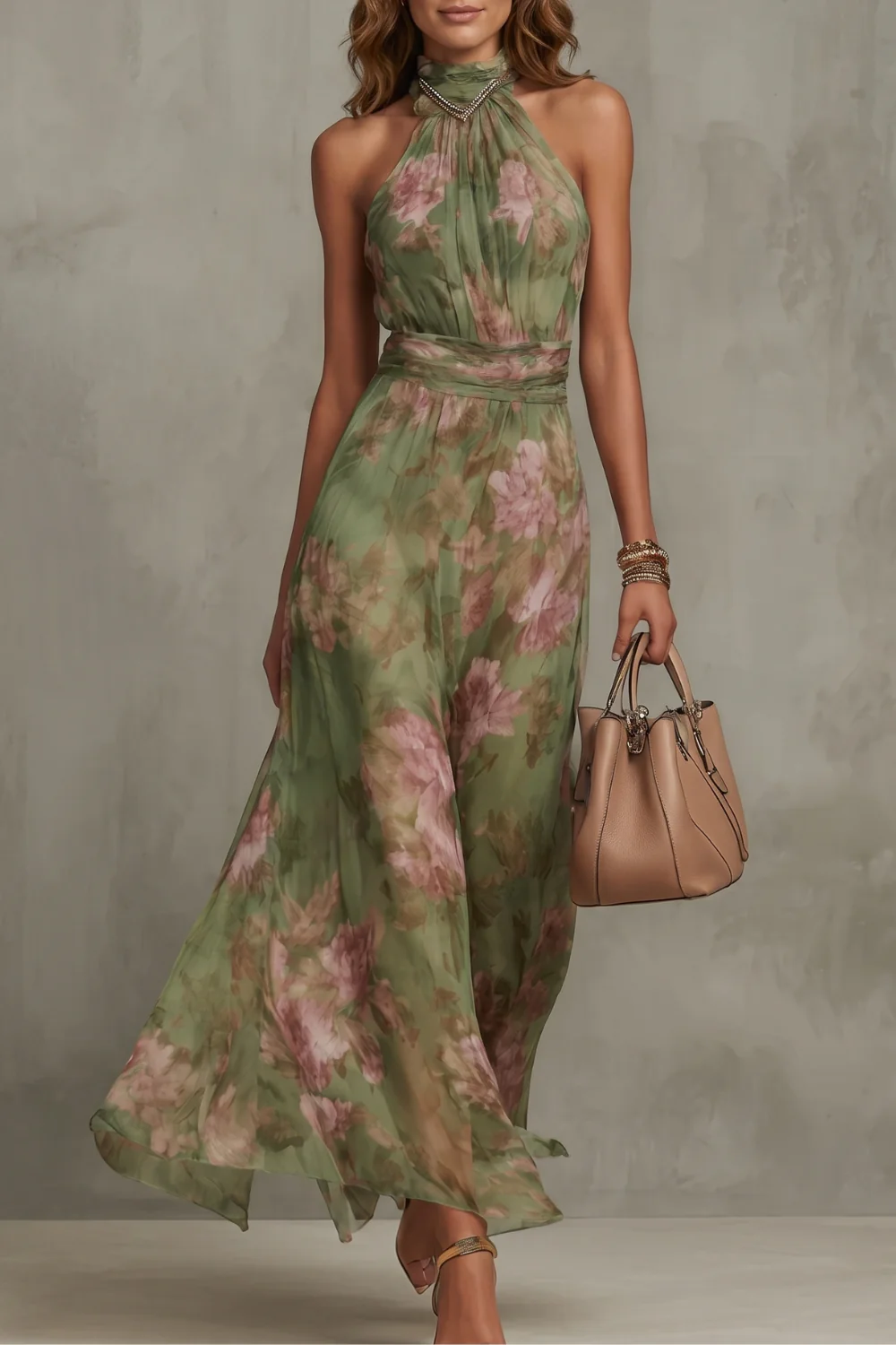 Floréa – Romantic floral halter silhouette – Maxi dress