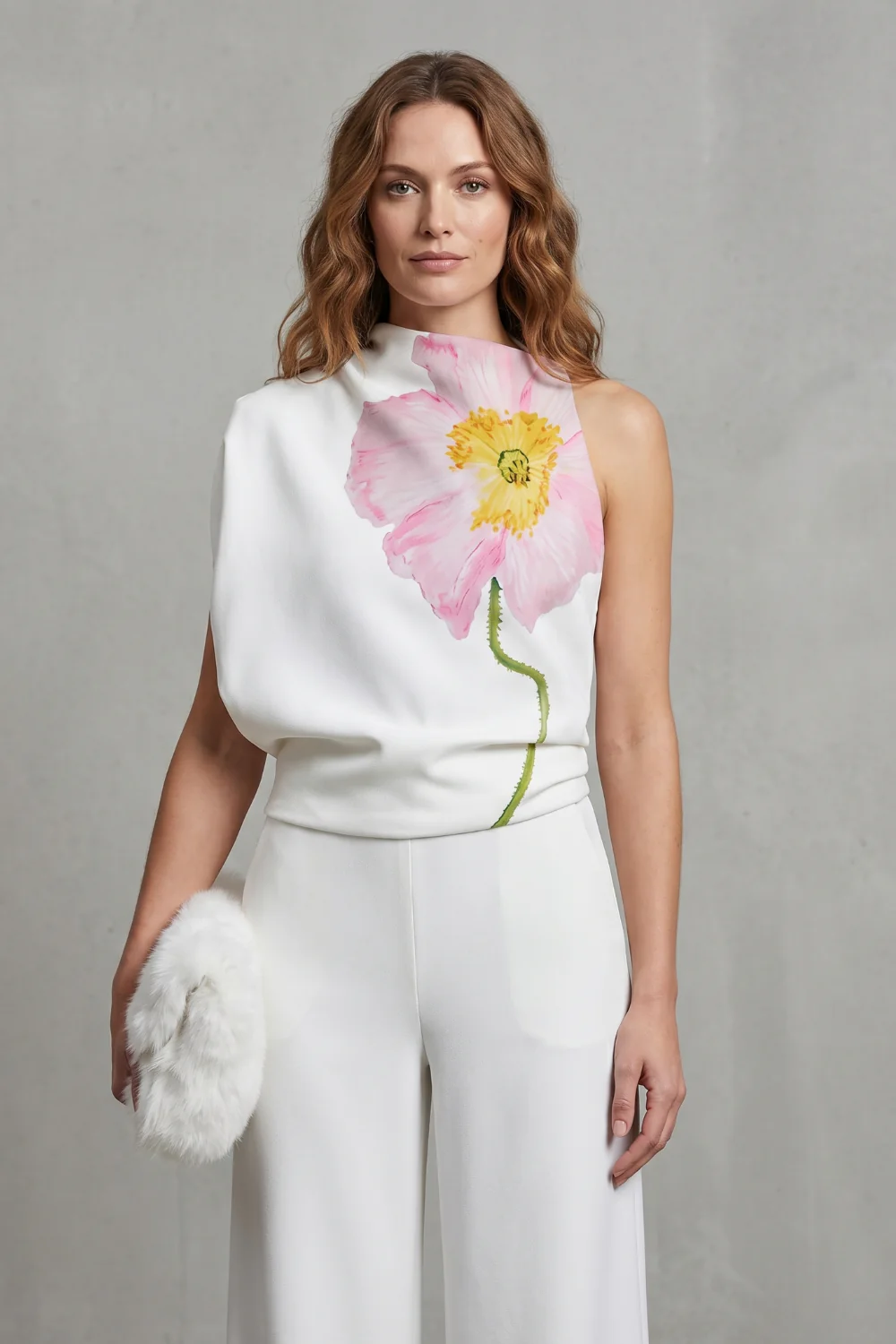 Florielle – Artistic floral print – Asymmetric sleeveless top - Image 2