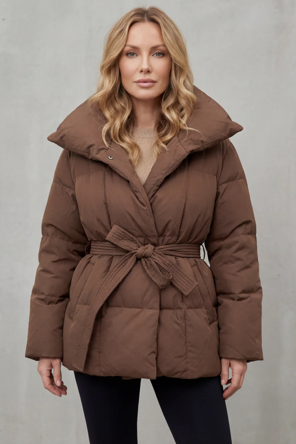 Valmira – Oversized collar – Belted puffer coat - Image 2