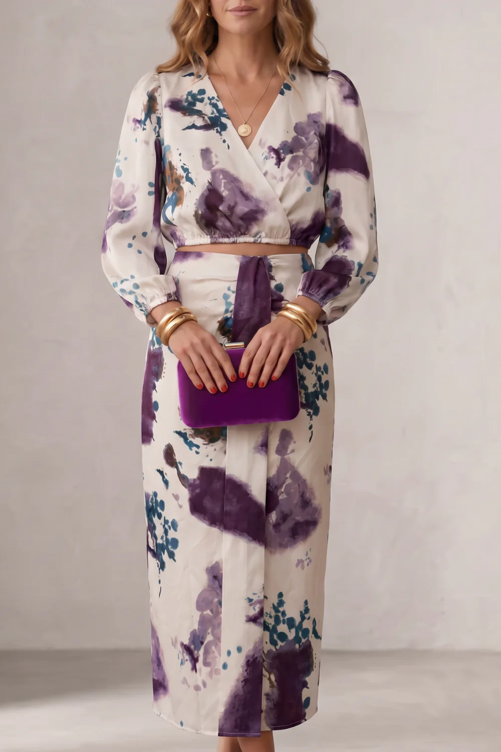 Violetta – Watercolour floral elegance – Blouse & skirt set