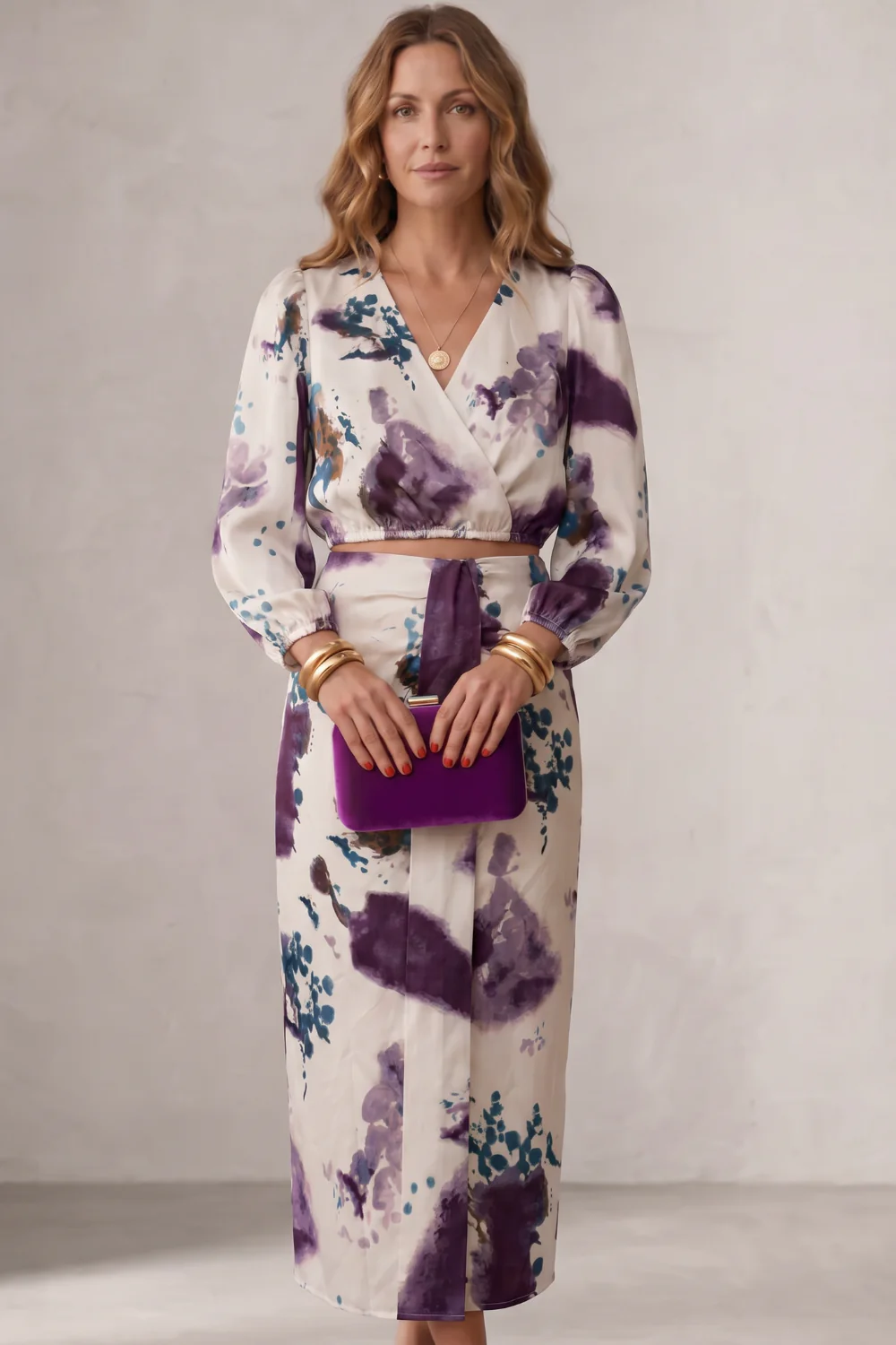 Violetta – Watercolour floral elegance – Blouse & skirt set - Image 2