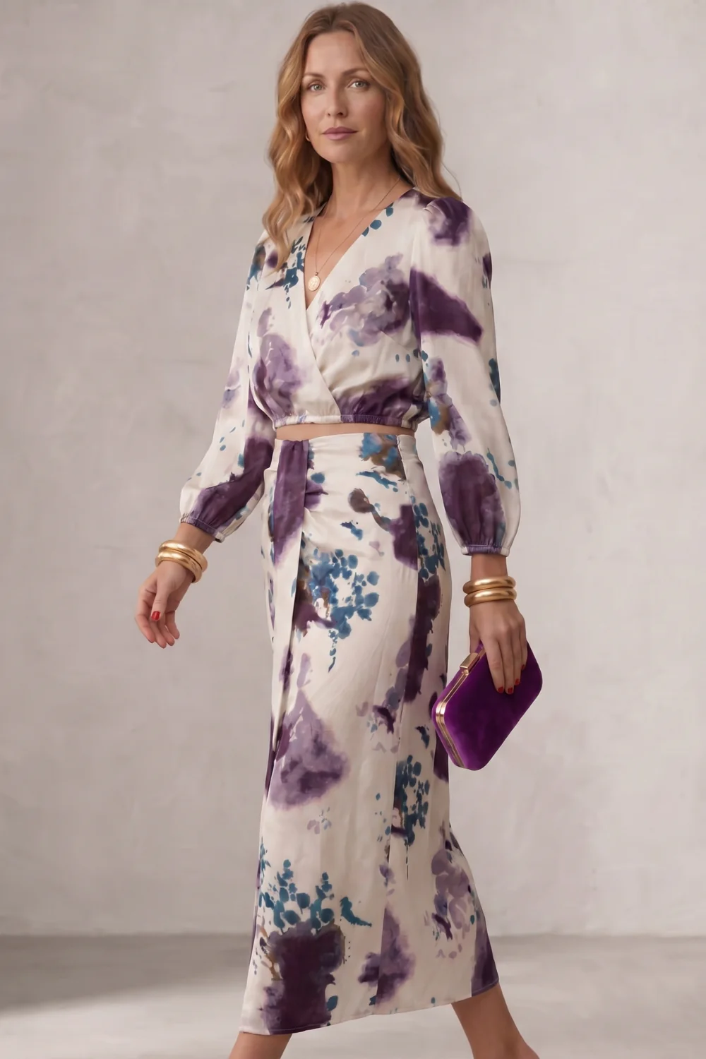 Violetta – Watercolour floral elegance – Blouse & skirt set - Image 3