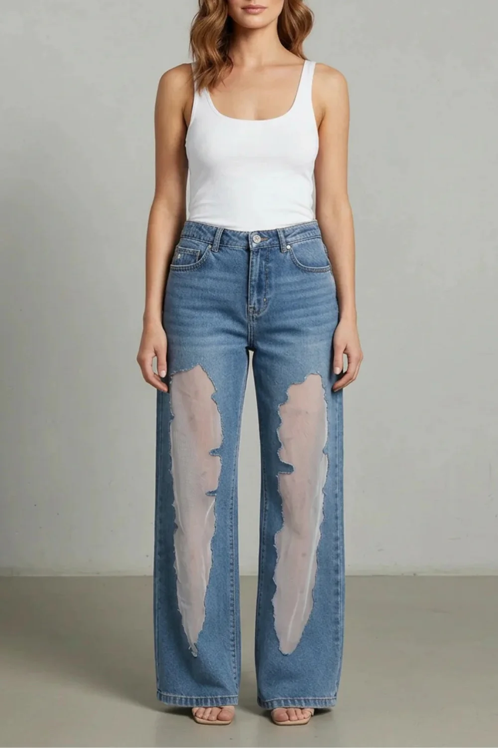 Lunetta – Vintage mesh patchwork – Wide-leg jeans