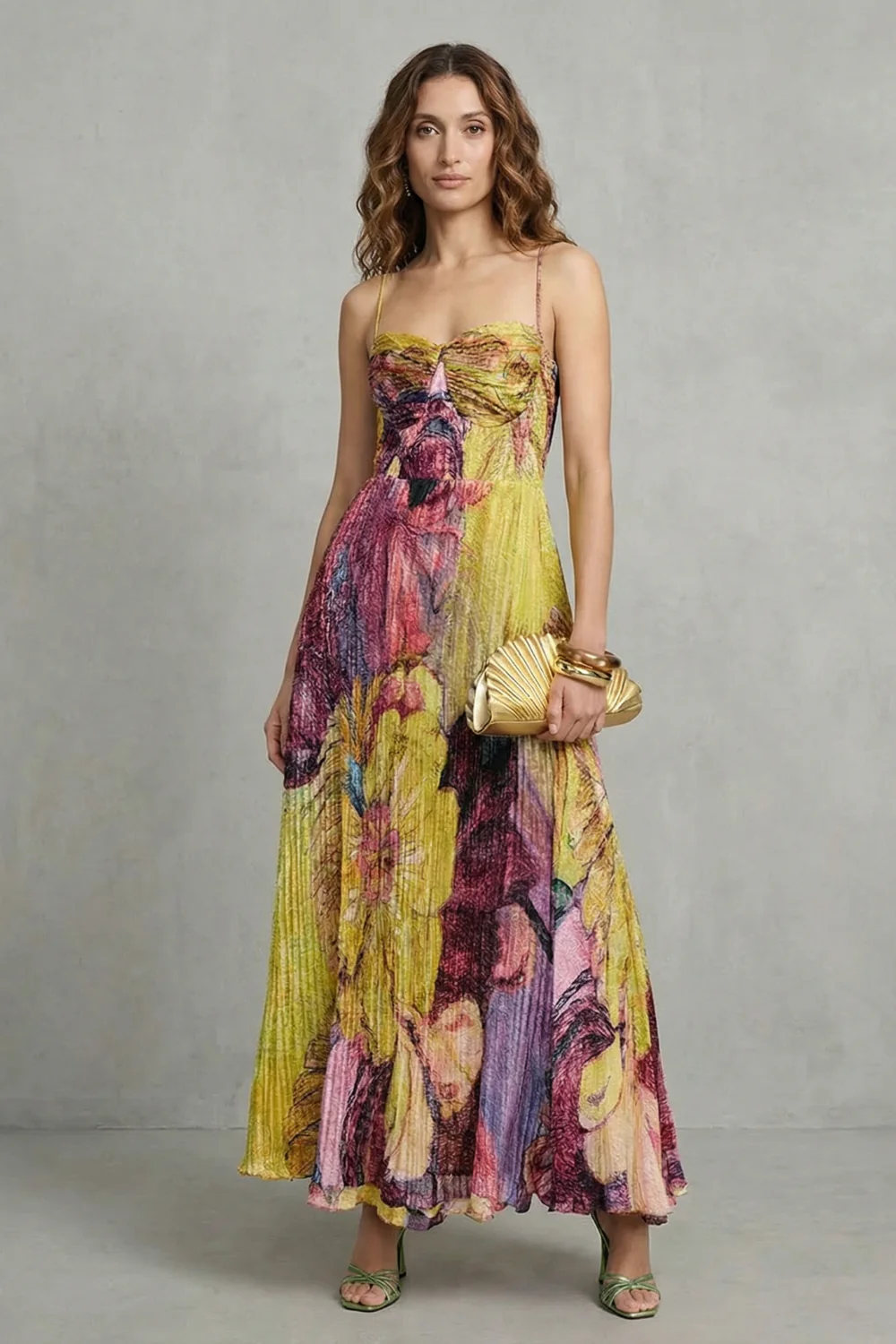 Lunézia – Watercolor floral pleats – Flowing maxi dress - Image 2