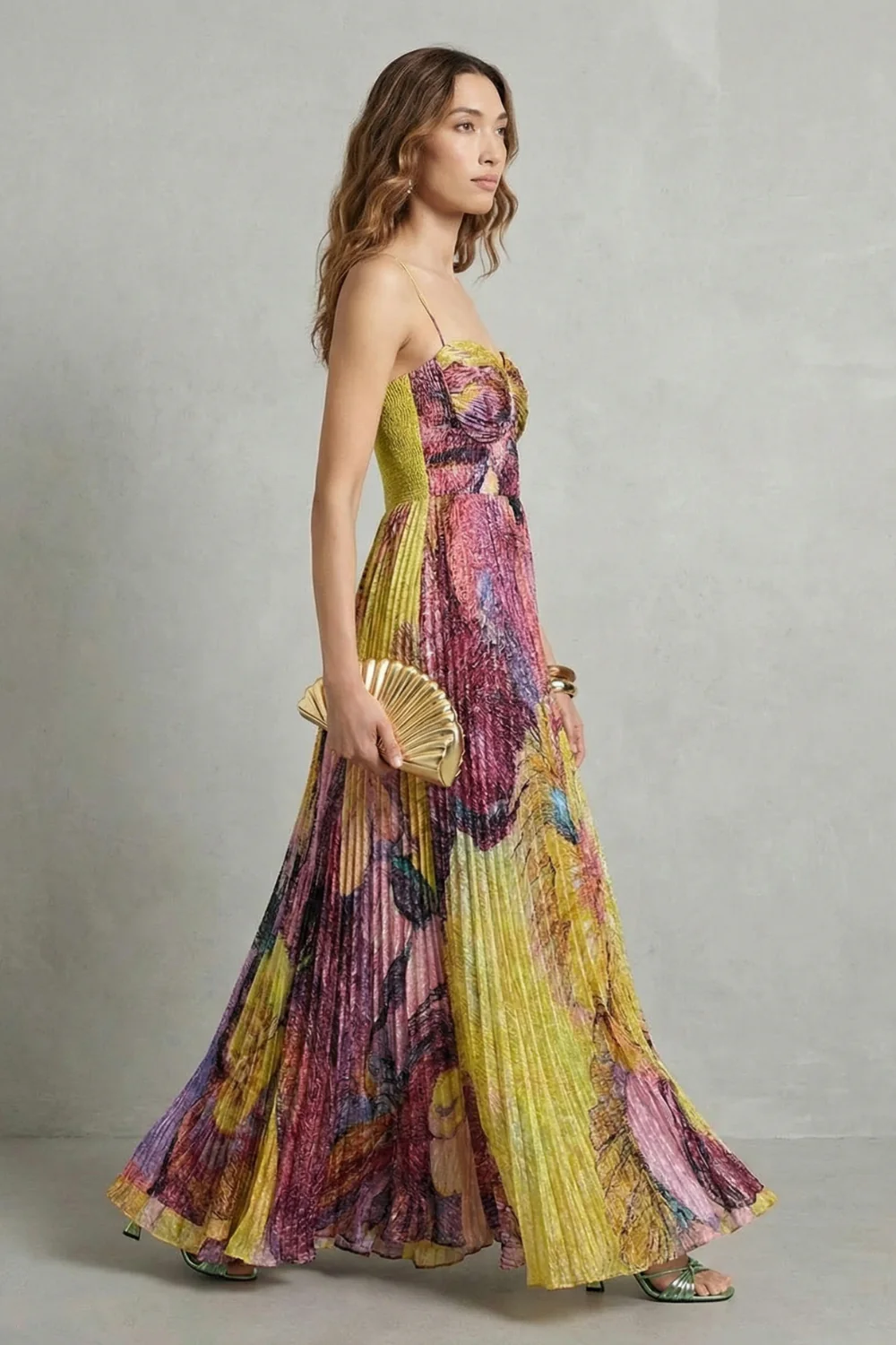 Lunézia – Watercolor floral pleats – Flowing maxi dress - Image 3
