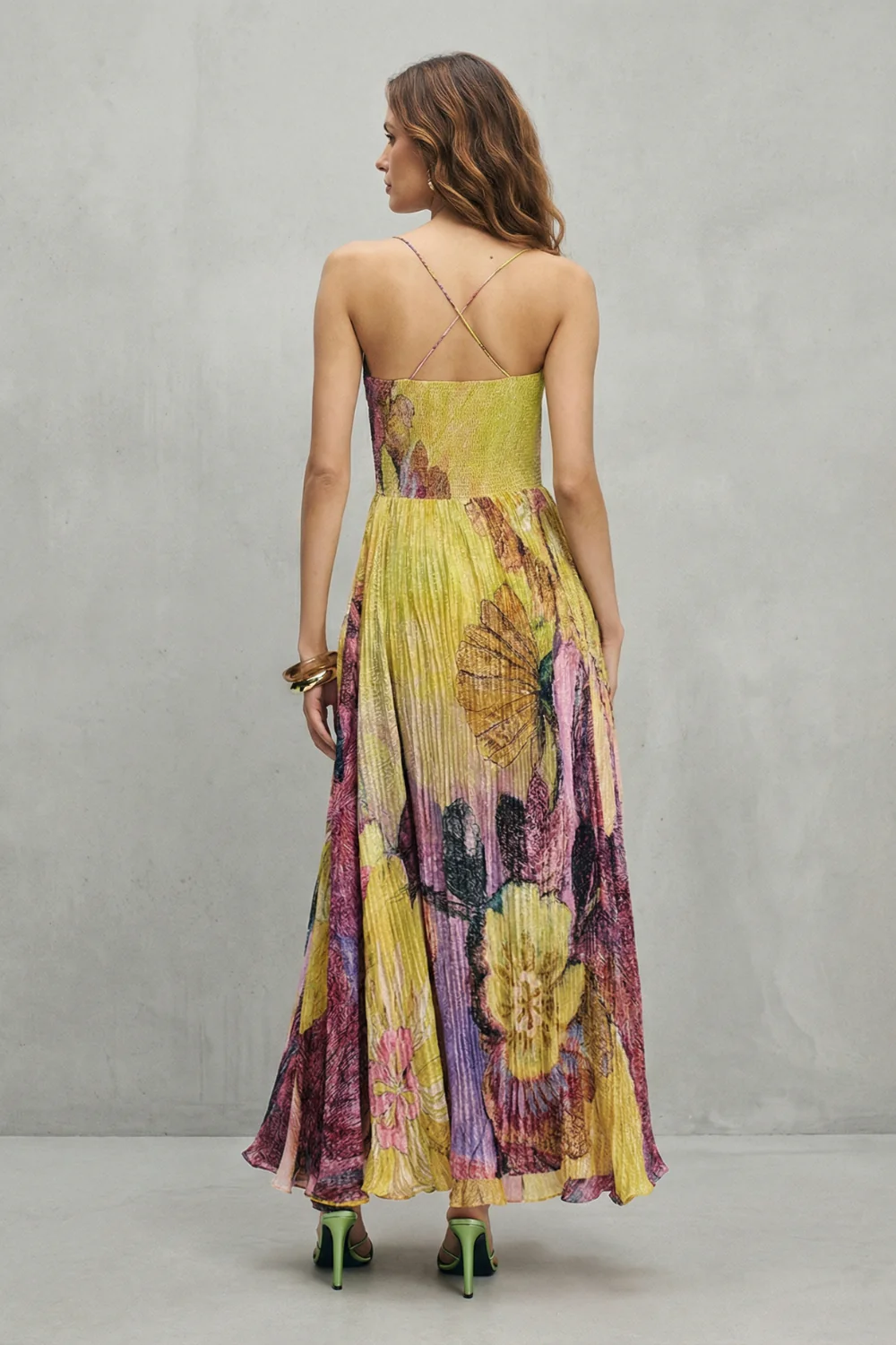 Lunézia – Watercolor floral pleats – Flowing maxi dress - Image 4