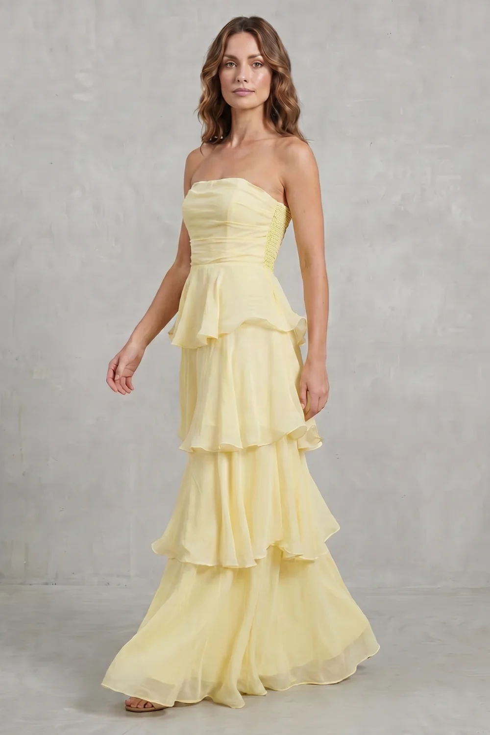 Margaret – Soft cascading layers – Strapless tiered maxi dress - Image 3