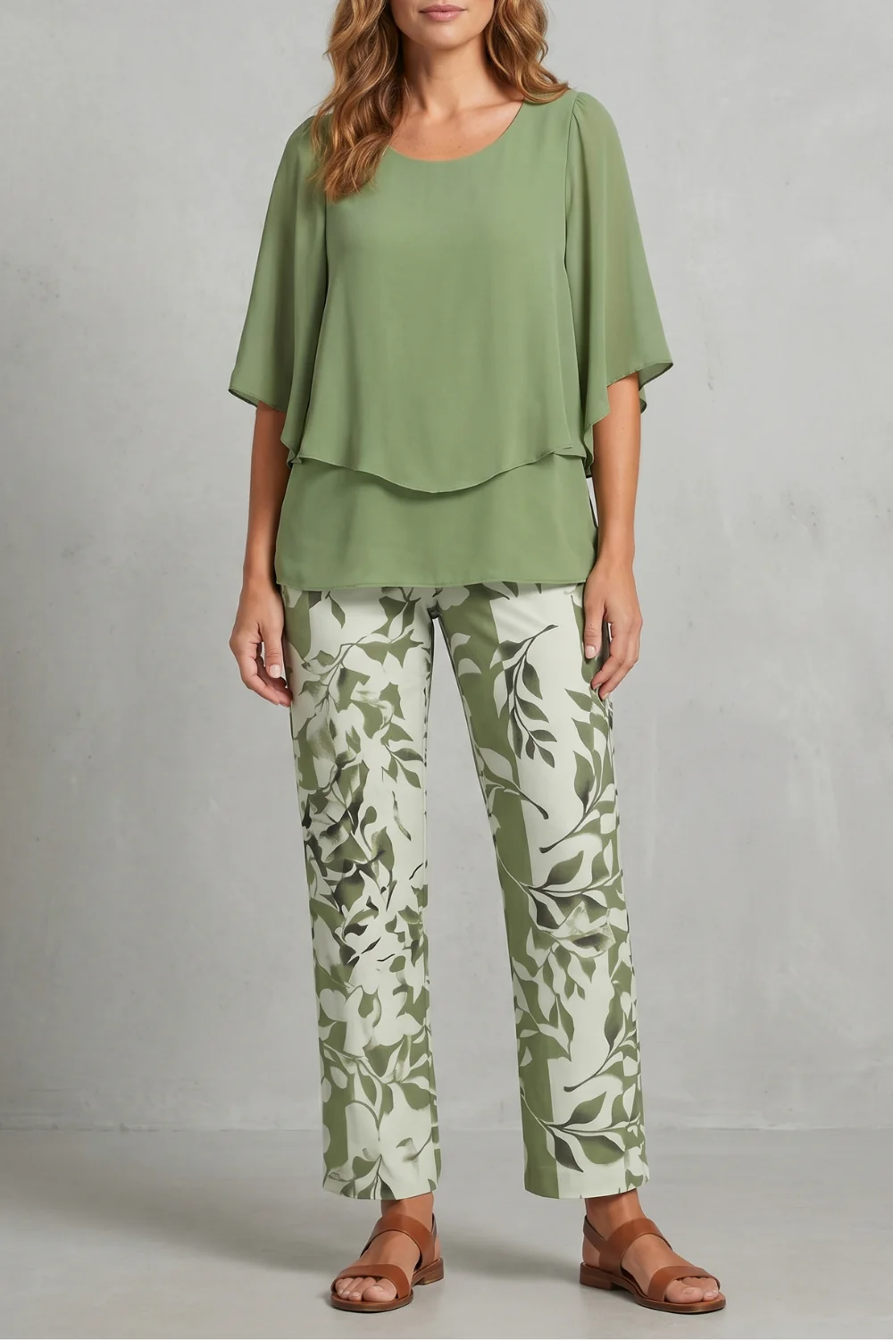 Mariselle – Botanical print elegance – Two-piece trouser set