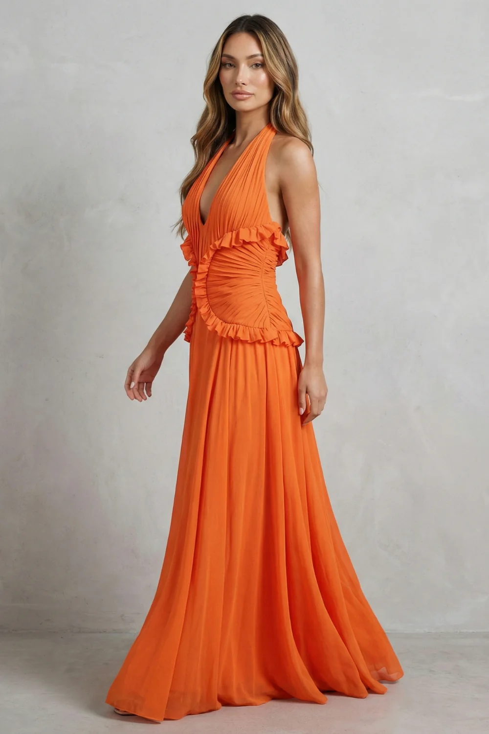 Marlowe – Sunset romance – Women’s Halter Ruffle A-Line Maxi Dress - Image 3