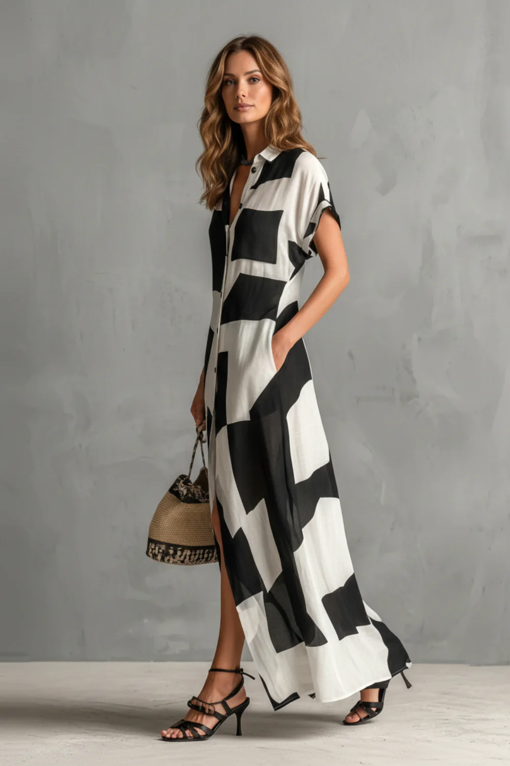 Montrielle – Abstract geometric print – Maxi shirt dress - Image 3