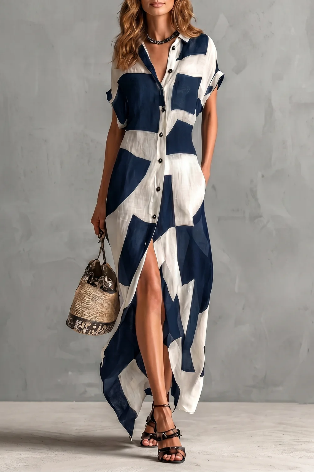 Montrielle – Abstract geometric print – Maxi shirt dress - Image 5